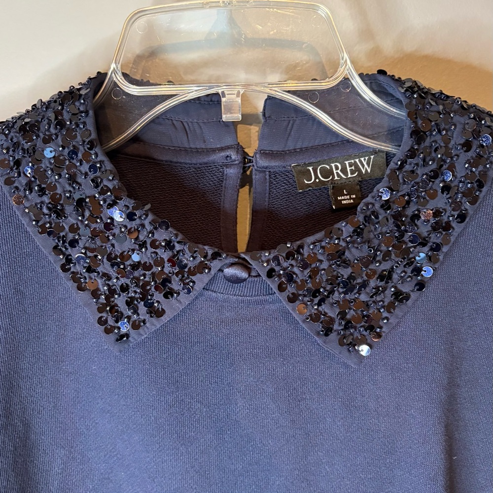 J. Crew Navy Sequin Collar Sweatshirt